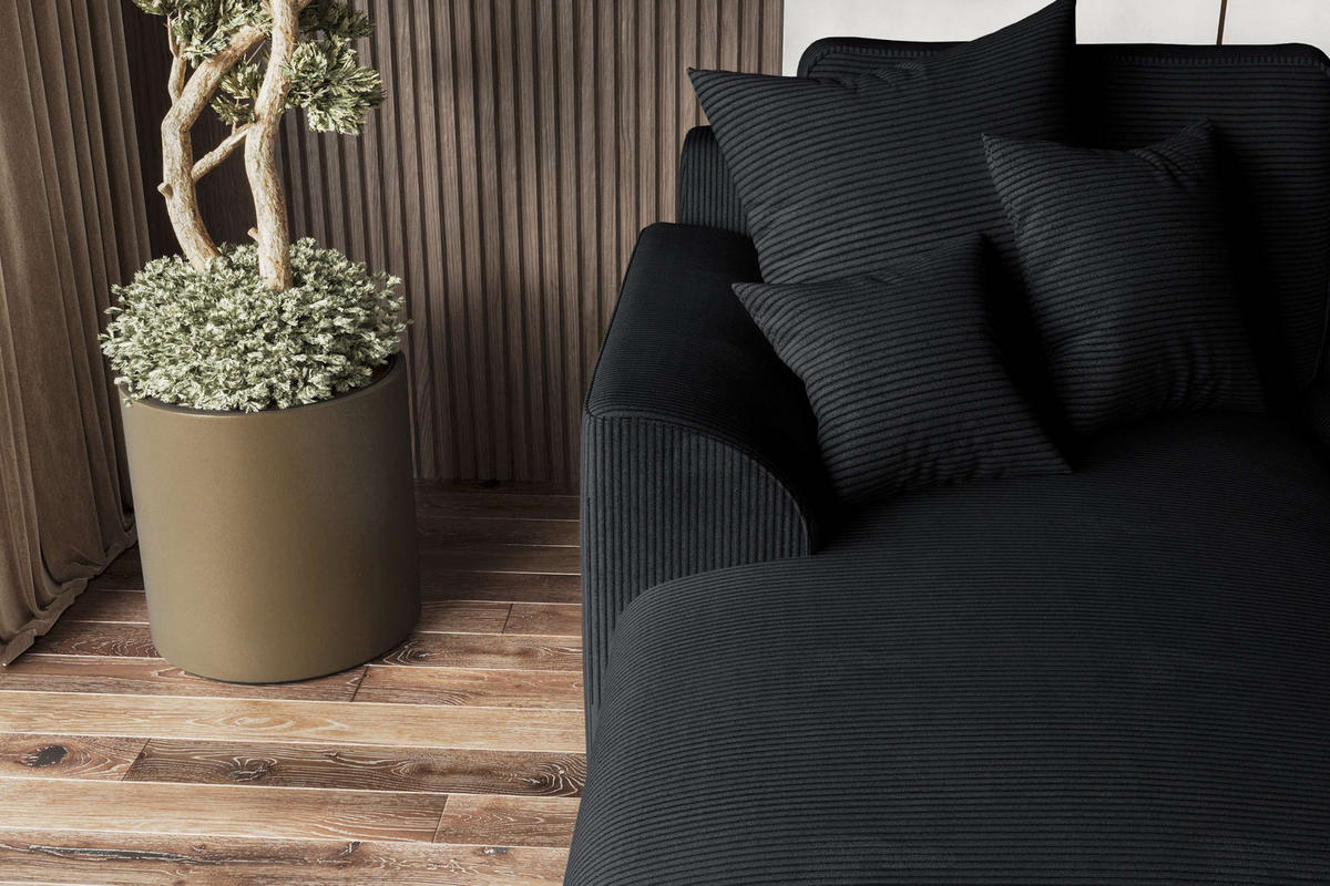 ECKSOFA GUSTO Cordstoff Schwarz Links inkl. Schlaffunktion - Chromfarben/Schwarz, Kunststoff/Textil (295/194cm) - 99rooms