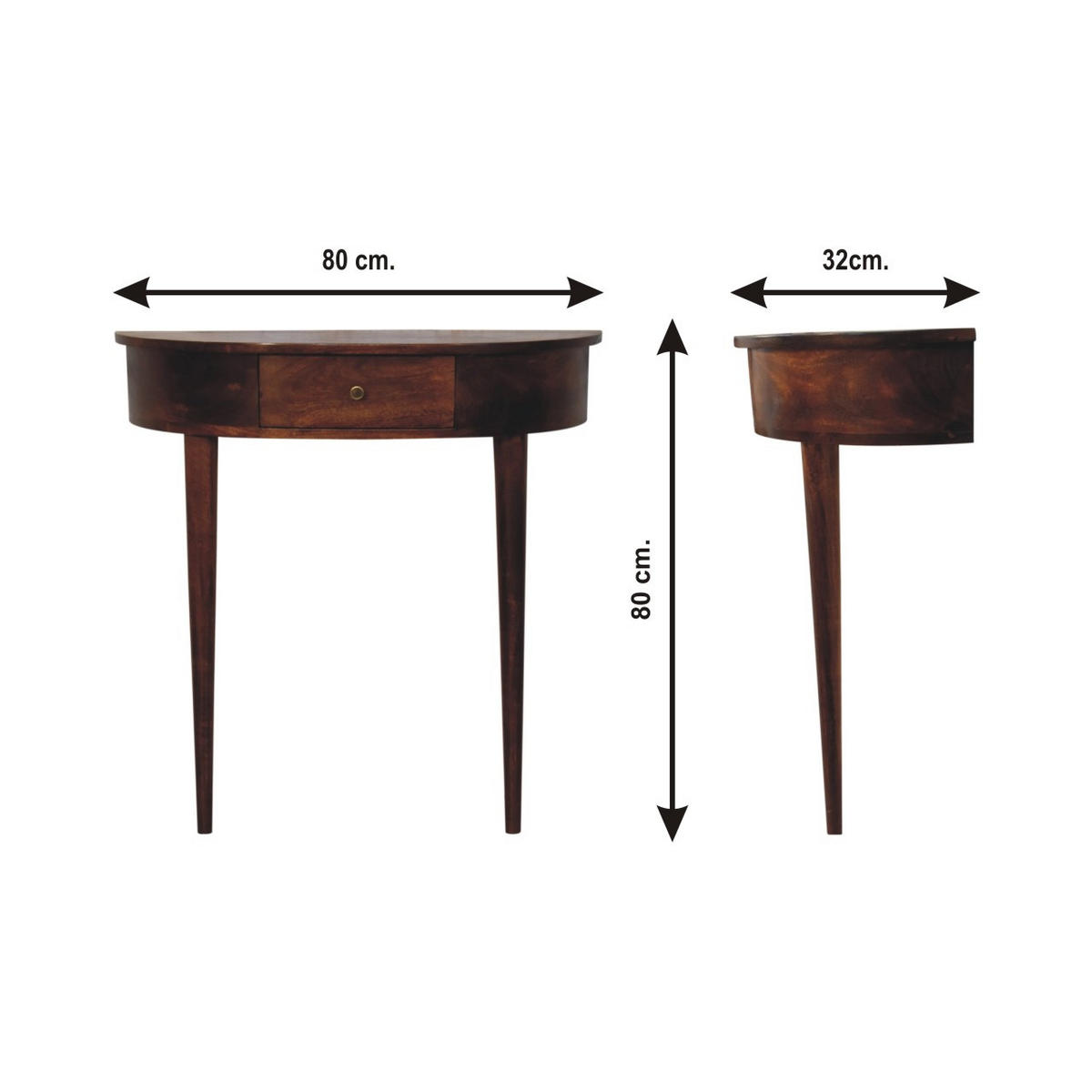 KONSOLE Rückwandfrei Montiert Kastanie, 1 Schublade, Dunkelbraun - Dunkelbraun/Messingfarben, Mangoholz/Holz (32/80/80cm) - Artisan Furniture