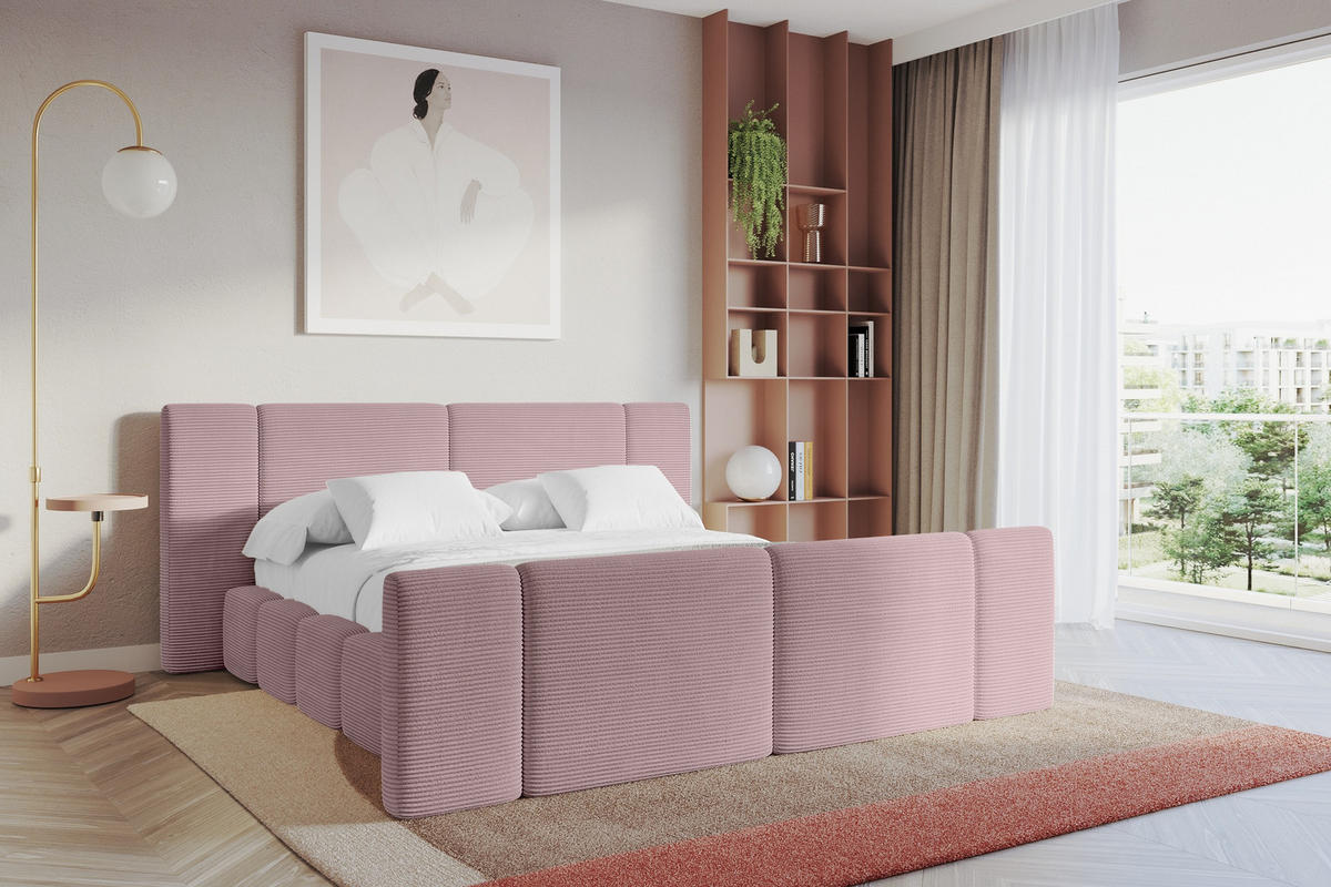 POLSTERBETT mit Bettkasten, Fußteil und Lattenrost, Boxbett ohne Matratze - NILO-Z 180x200 Rosa - Rosa, Holzwerkstoff/Textil (180/200cm) - ALTDECOR