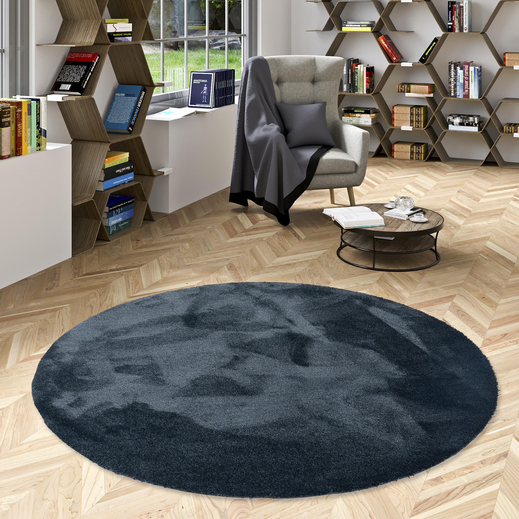HOCHFLORTEPPICH LIVORNO RUND SUPER SOFT - Anthrazit, Textil (160/160cm) - Snapstyle