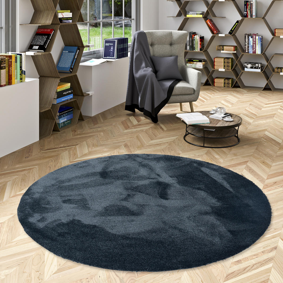 HOCHFLORTEPPICH LIVORNO RUND SUPER SOFT - Anthrazit, Textil (133/133cm) - Snapstyle