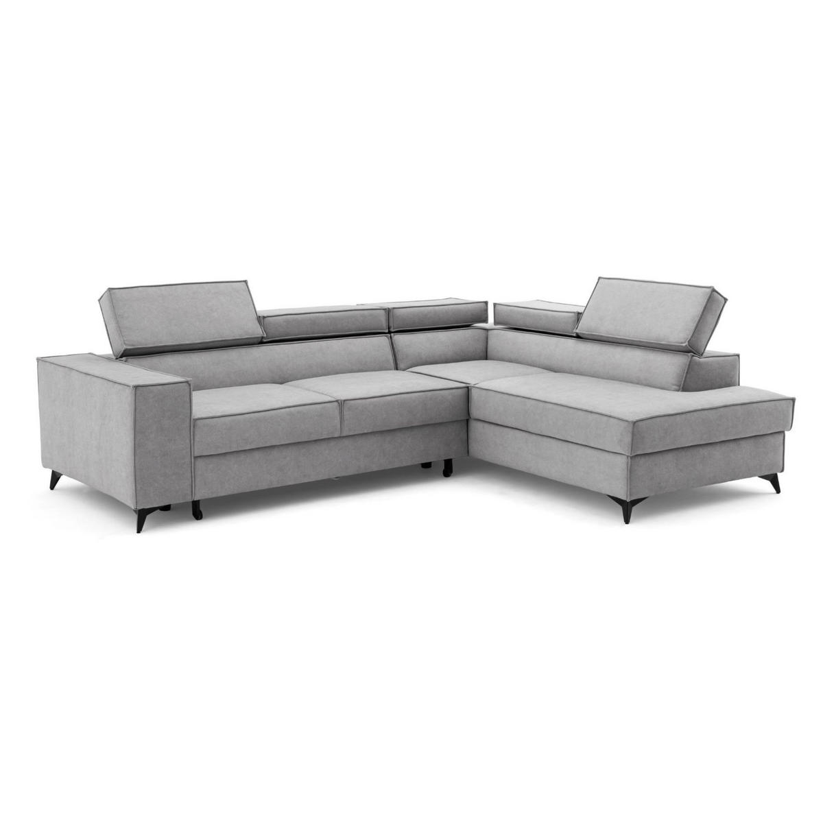 ECKSOFA PURE L Rechts mit Schlaffunktion 127x199 Velours Hellgrau - Hellgrau/Schwarz, Holz/Textil (204/281cm) - Muffo