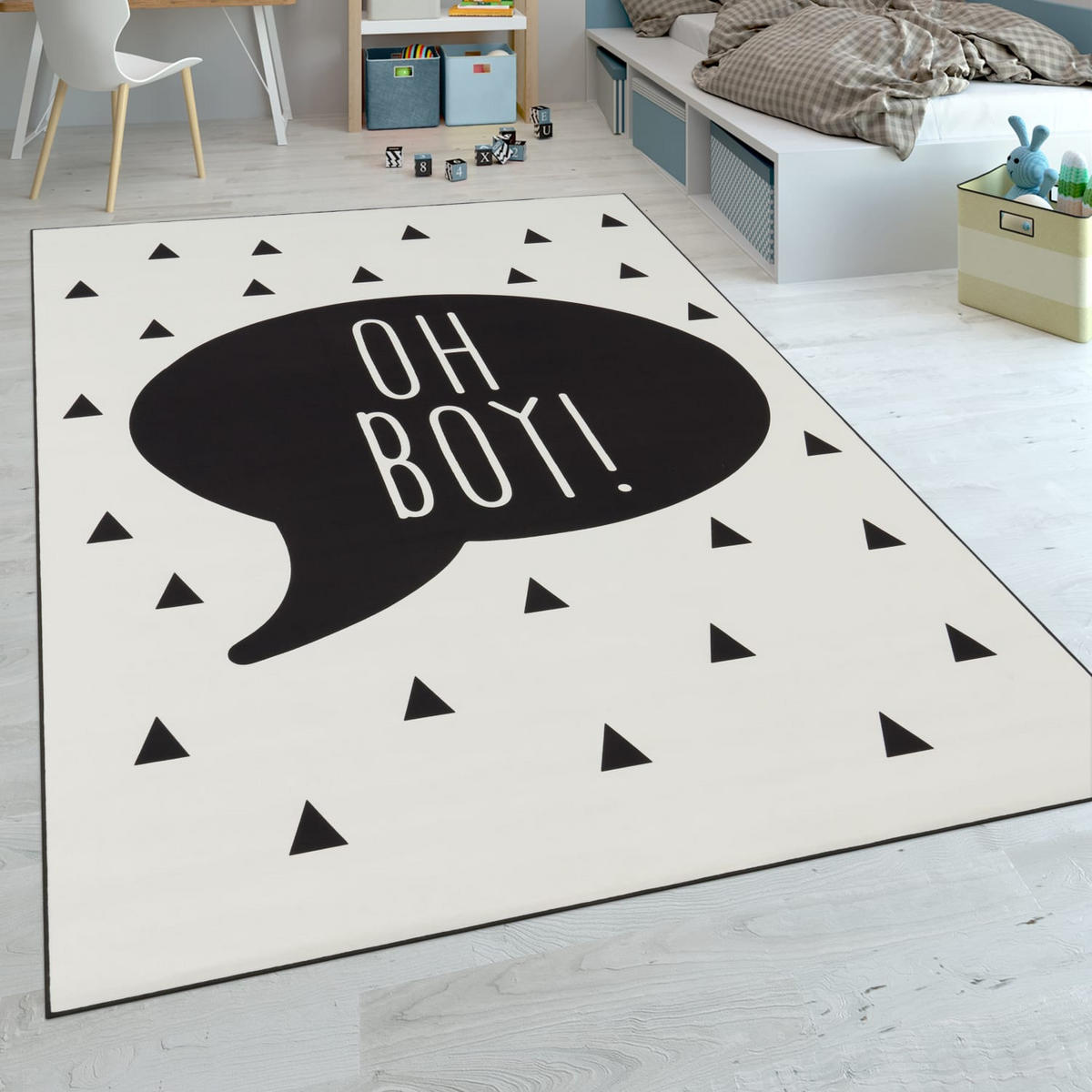 KINDERTEPPICH Sprechblasenmuster Kinderzimmer schmutzabweisend Schwarz Rechteckig 140x200 - Schwarz, Textil (140/200cm) - KADIMA DESIGN