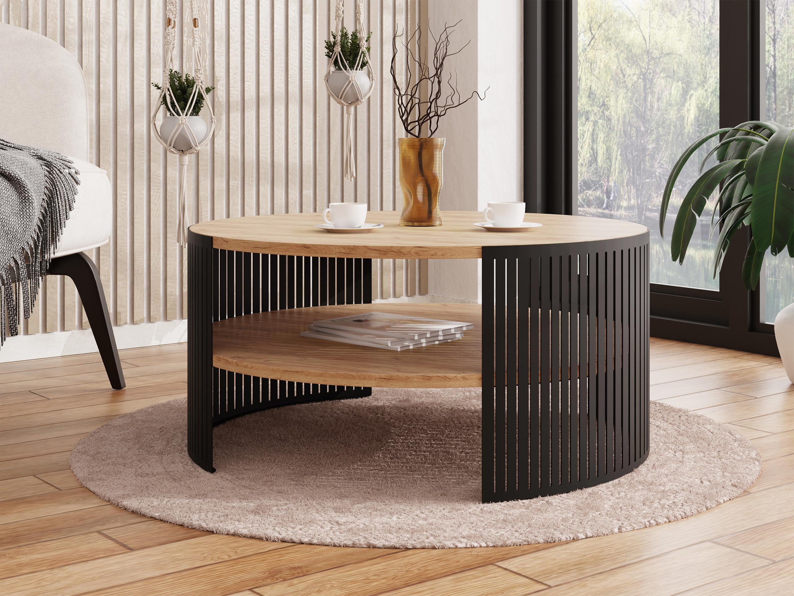 COUCHTISCH Fikoli - Eichefarben/Schwarz, Holzwerkstoff/Metall (75/75/40cm) - MIRJAN24