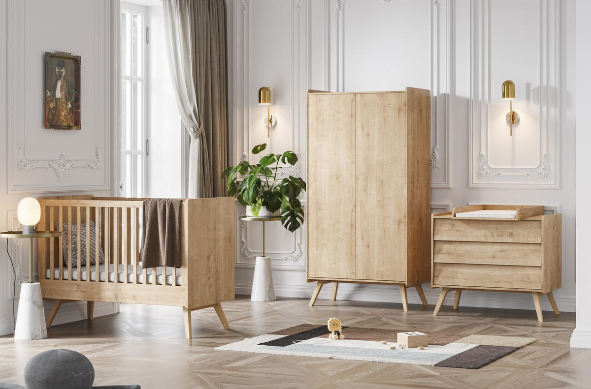 BABYZIMMER Vienna Set A - 4-teilig - Eiche - Eichefarben, Holzwerkstoff (100/200/58cm) - QMM TraumMöbel