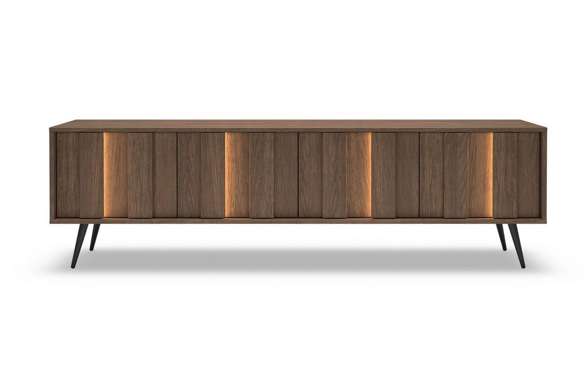 TV-SCHRANK 183 cm Resta, LED, 4 Türen, Eiche Dunin - Eichefarben/Schwarz, Holz/Metall (183/54/40cm) - Emporius