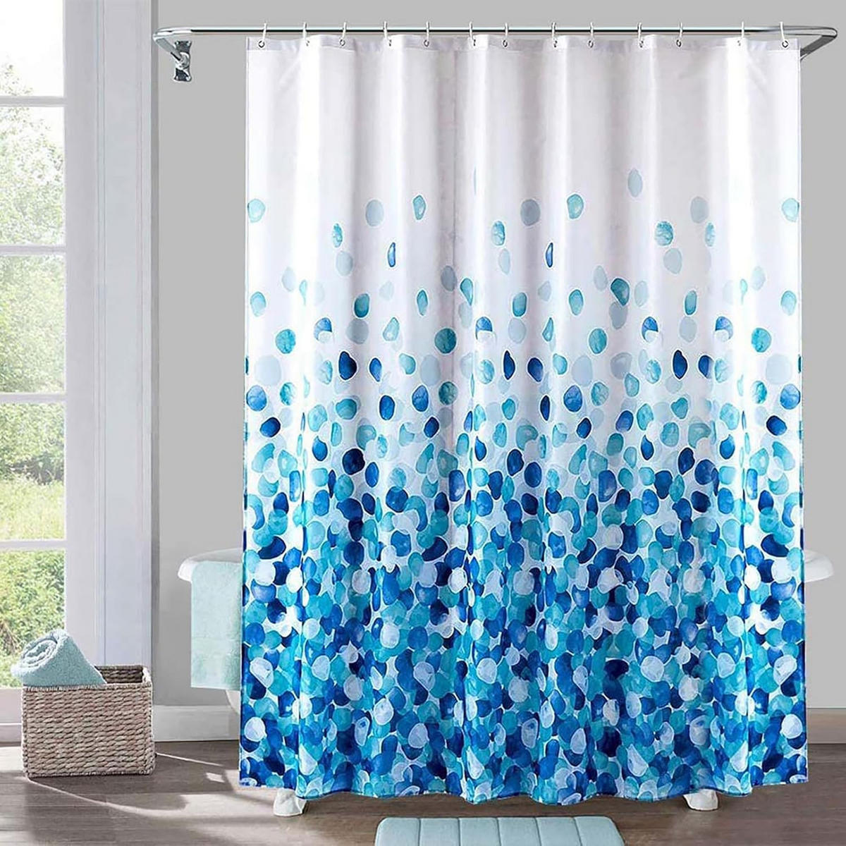 DUSCHVORHANG Blau schimmelresistent antibakteriell geruchlos mit Ringen und beschwertem Saum - Blau, Textil (180/200cm) - MCBOSON