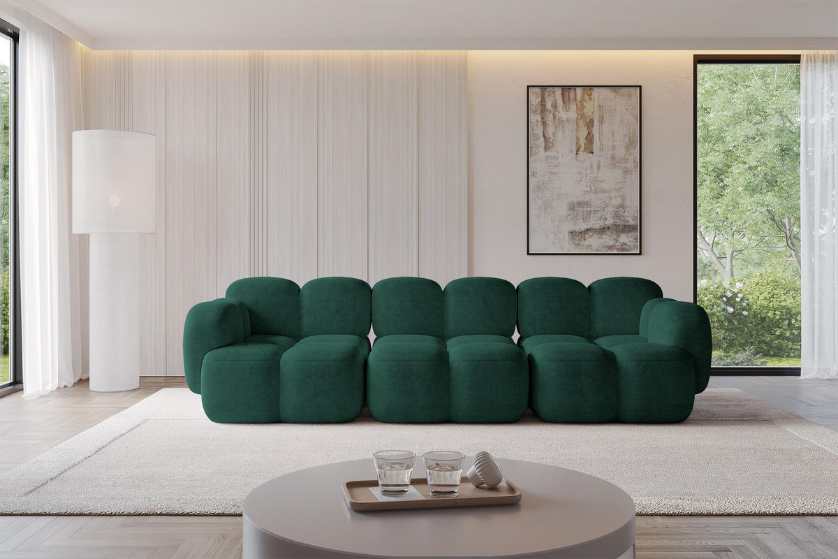 3-SITZER modulares Sofa Miko-S2 300x118x75 cm Grün Velours - Schwarz/Grün, Holzwerkstoff/Kunststoff (300/75/118cm) - ALTDECOR