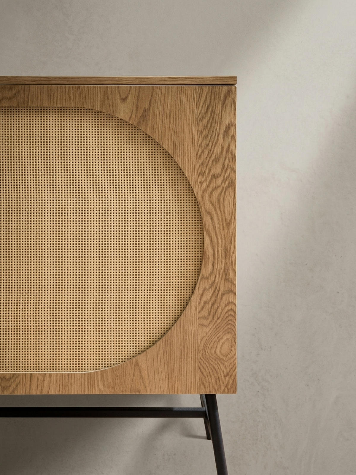SIDEBOARD – Eiche-Dekor/Rattan, 140x80x40 cm, 2 Türen, 3 Schubladen, hoch - Schwarz/Braun, Holzwerkstoff/Metall (140/80/40cm) - KADIMA DESIGN