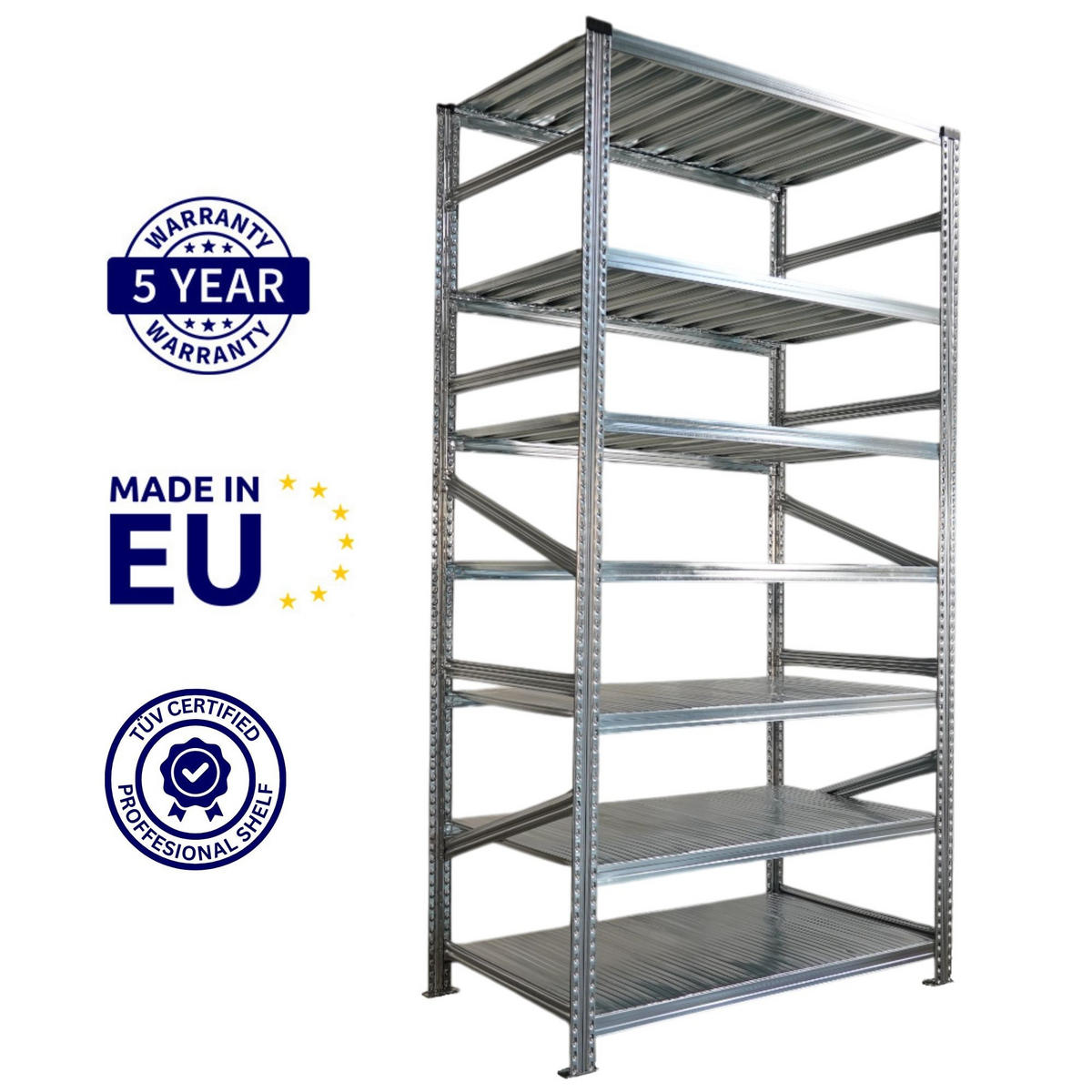 FACHBODENREGAL Proximo 250x360x60cm 7 Ebenen Beidseitig nutzbar Verzinkt - Silberfarben, Metall (360/250/60cm) - PROREGAL