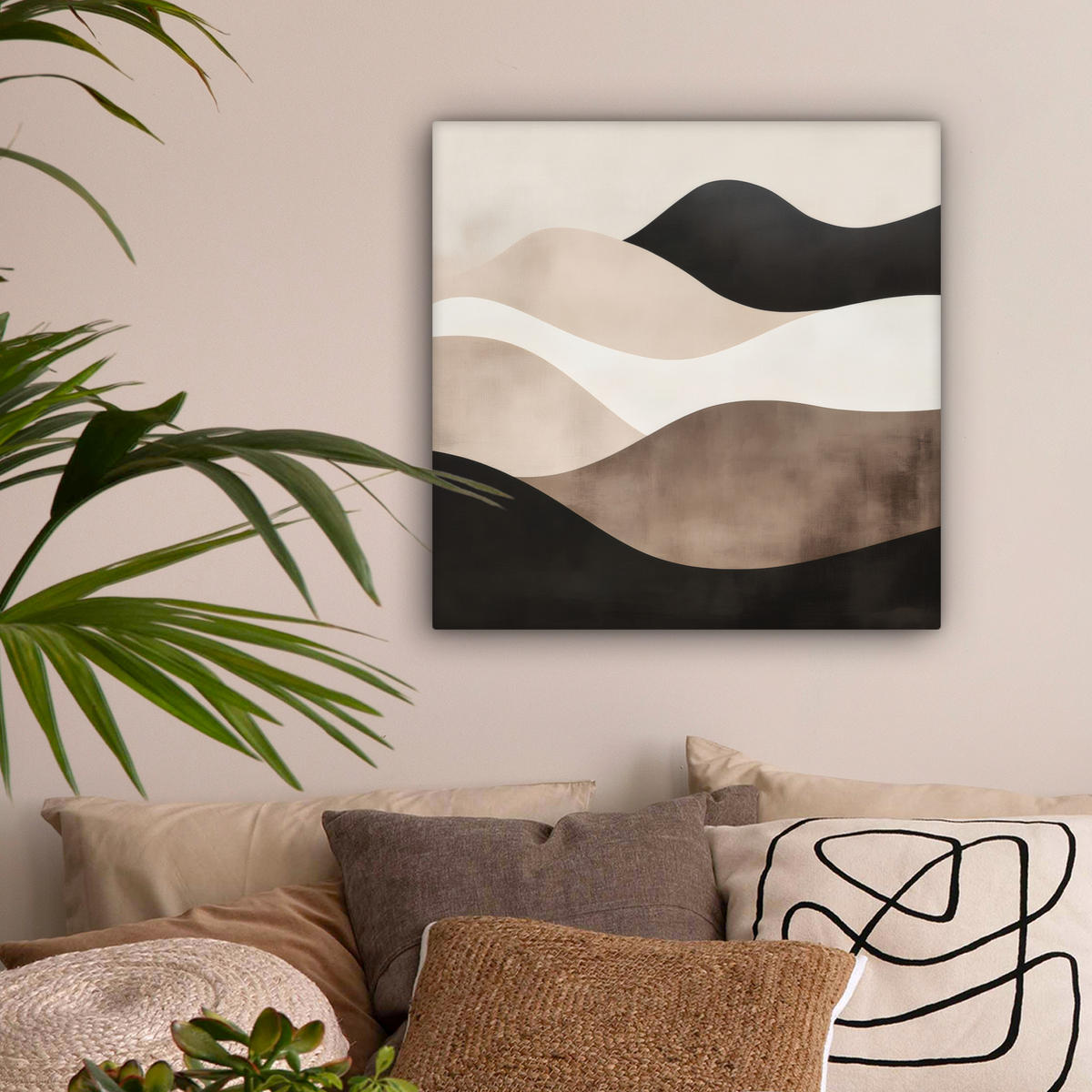 LEINWANDBILD Abstrakt - Landschaft - Wellen - Cremefarben 50x50 cm - Cappuccino, Textil (50/50cm) - MuchoWow