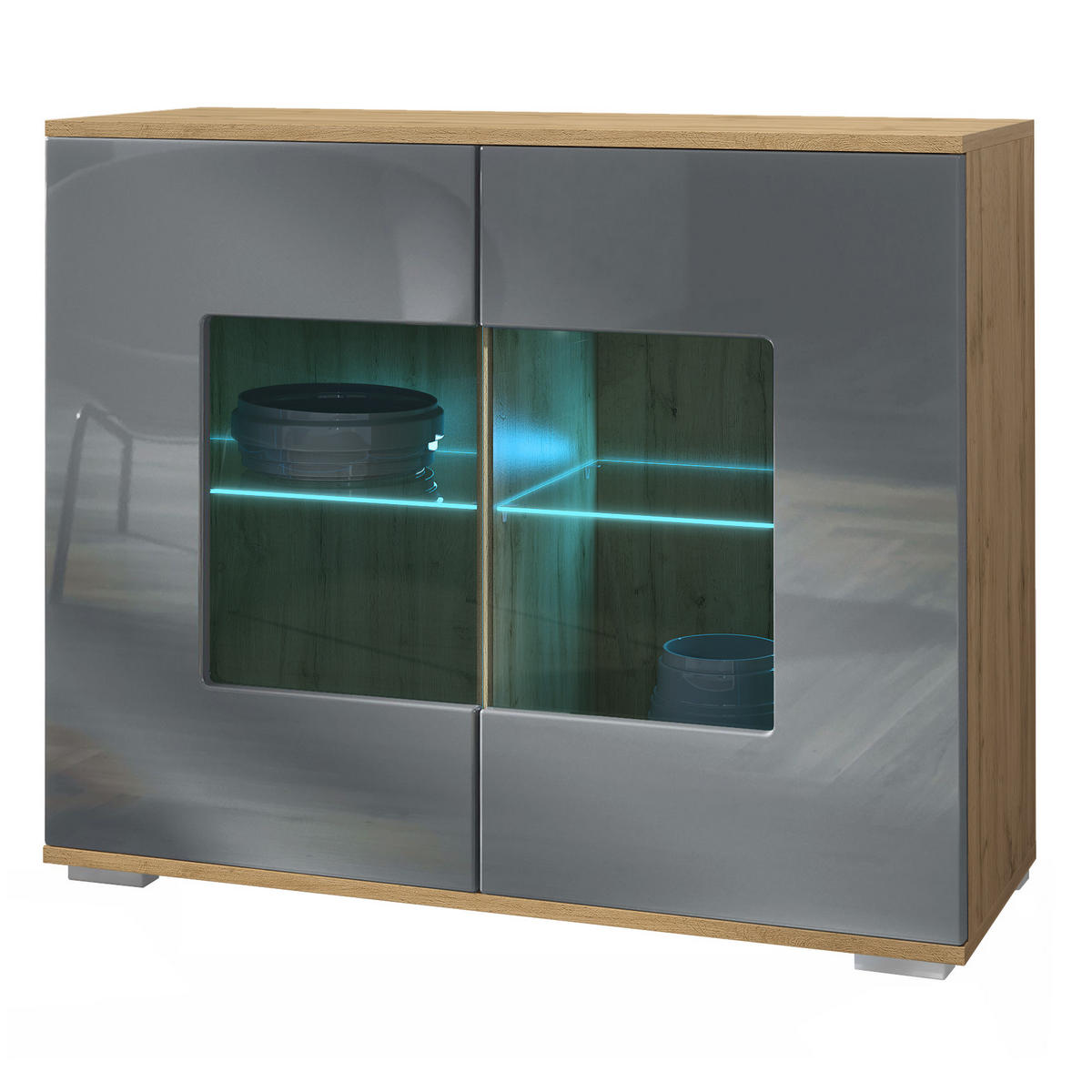 KOMMODE Grömitz Grau Hochglanz - Grau, Holzwerkstoff (92.5/75.5/35cm) - Vladon