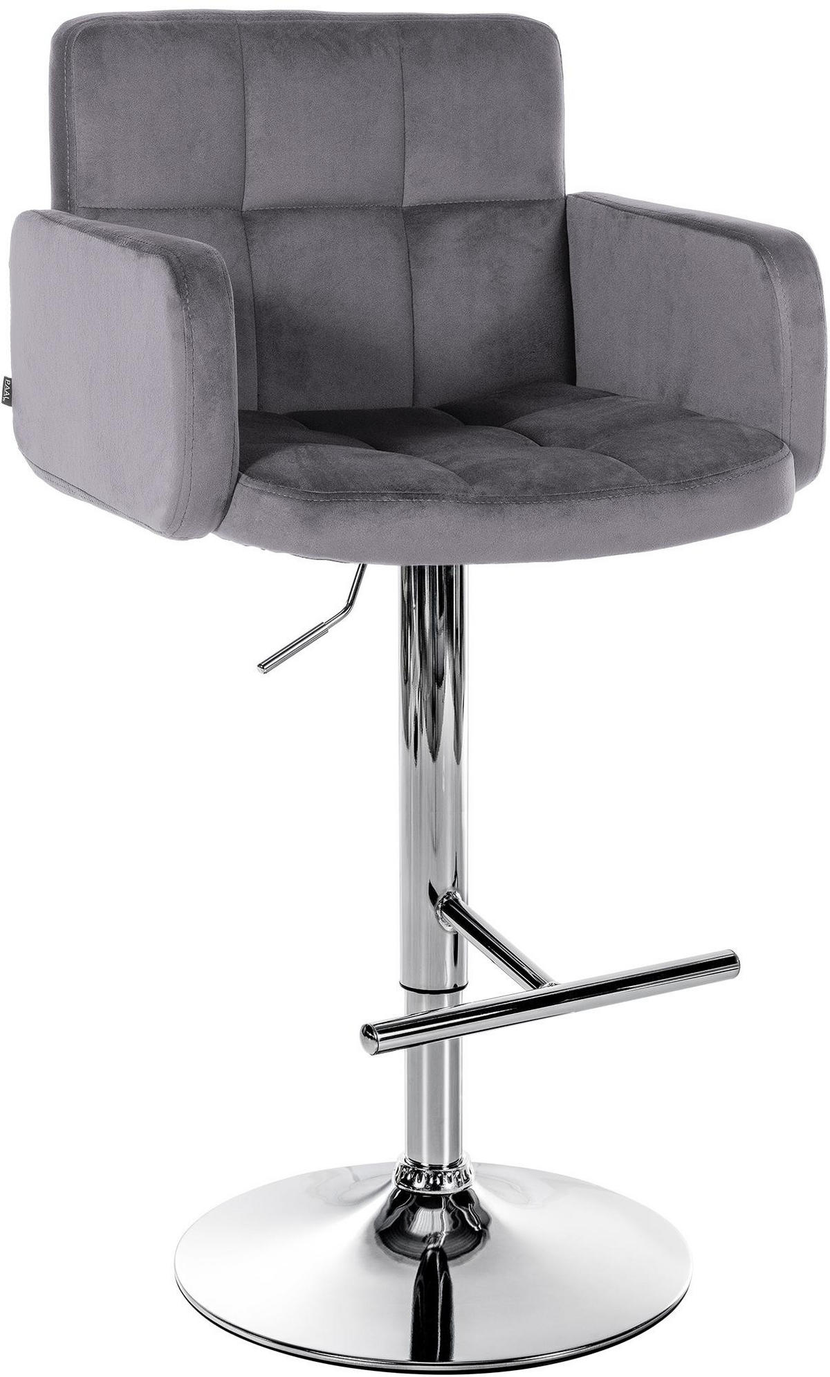 BARHOCKER Samt Dunkelgrau - Chromfarben/Dunkelgrau, Textil/Metall (60/93/56cm) - CLP