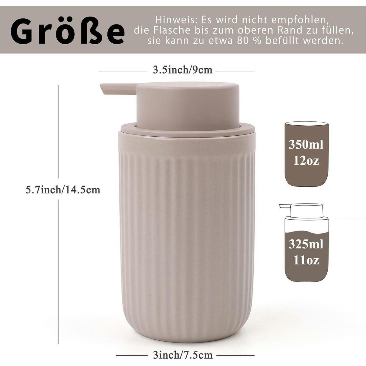 SEIFENSPENDER Keramik 350ml Streifen Khaki - Olivgrün, Keramik (8/14/8cm)