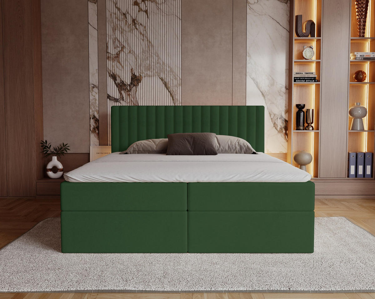 BOXSPRINGBETT 160x200 Daliro, Samt, Bettkasten, Matratze H3, Grün - Grün, Holz/Textil (160/200cm) - Emporius