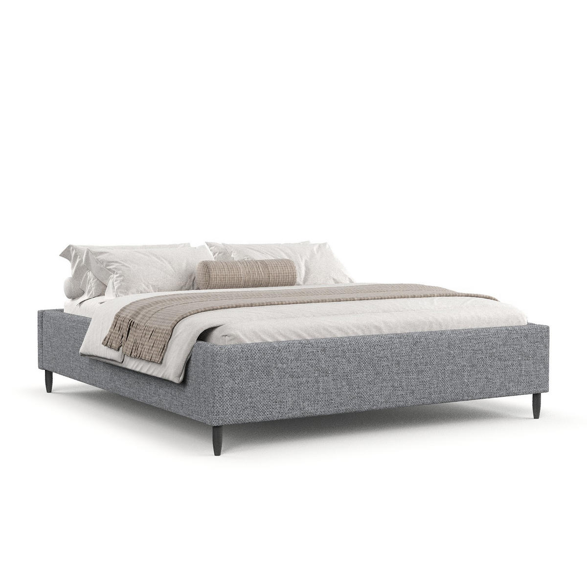 POLSTERBETT Larch Grau 160/200 cm im Chenille-Stoff - Schwarz/Naturfarben, Holz/Holzwerkstoff (160/200cm) - Maison de Reve