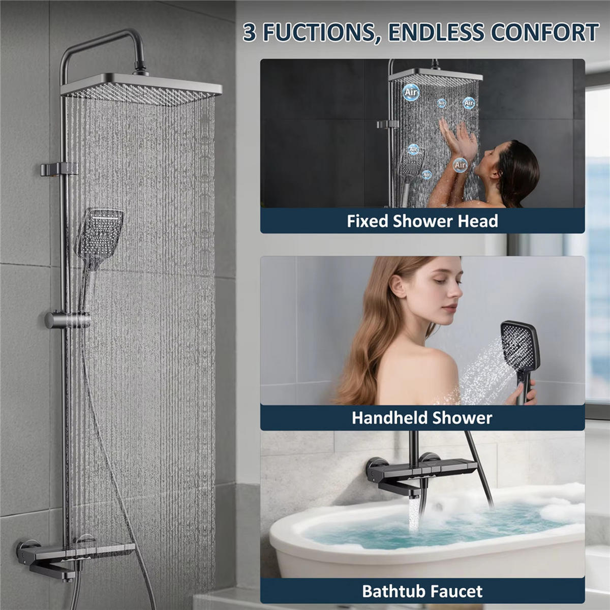 ÜBERKOPFBRAUSESET Drehbar Waschbecken Duschsystem - Grau, Metall (20/135/31cm) - Bextcok