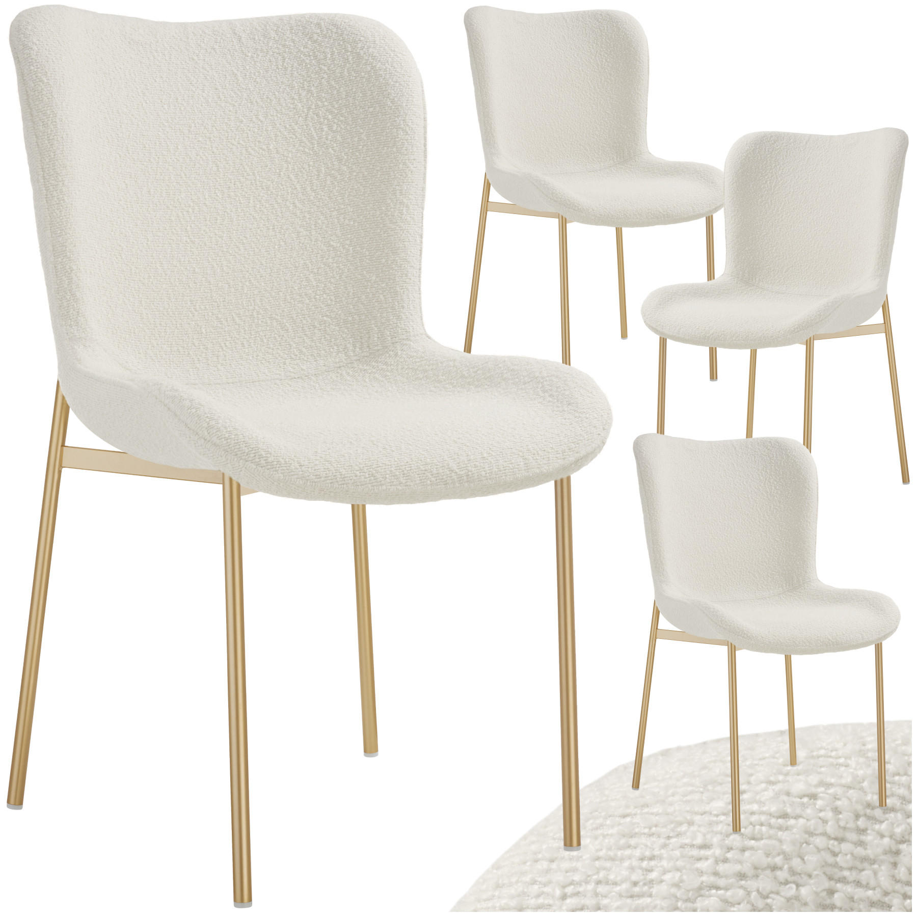 POLSTERSTUHL 4er Set Tessa 54 x 62 x 90 cm Bouclé weiß/gold - Goldfarben/Weiß, Kunststoff (54/90/62cm) - tectake