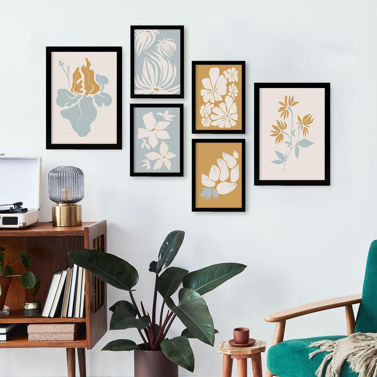POSTER Set Mit 6 Blumenrahmen 1 In Blume Zusammenfassung Ästhetische Dekorative Gemälde Für Ihr Wohnzimmer Zuhause A3 & A4 Schwarzer Rahmen - Schwarz, Papier (29/3cm) - Nacnic