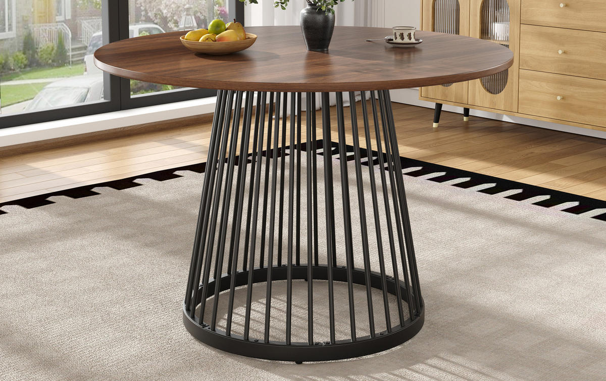 ESSTISCH 80/80/76 cm in Walnussfarben/Schwarz mit Metallgestell - Braun, Holzwerkstoff (80/80/76cm) - Flora Grace
