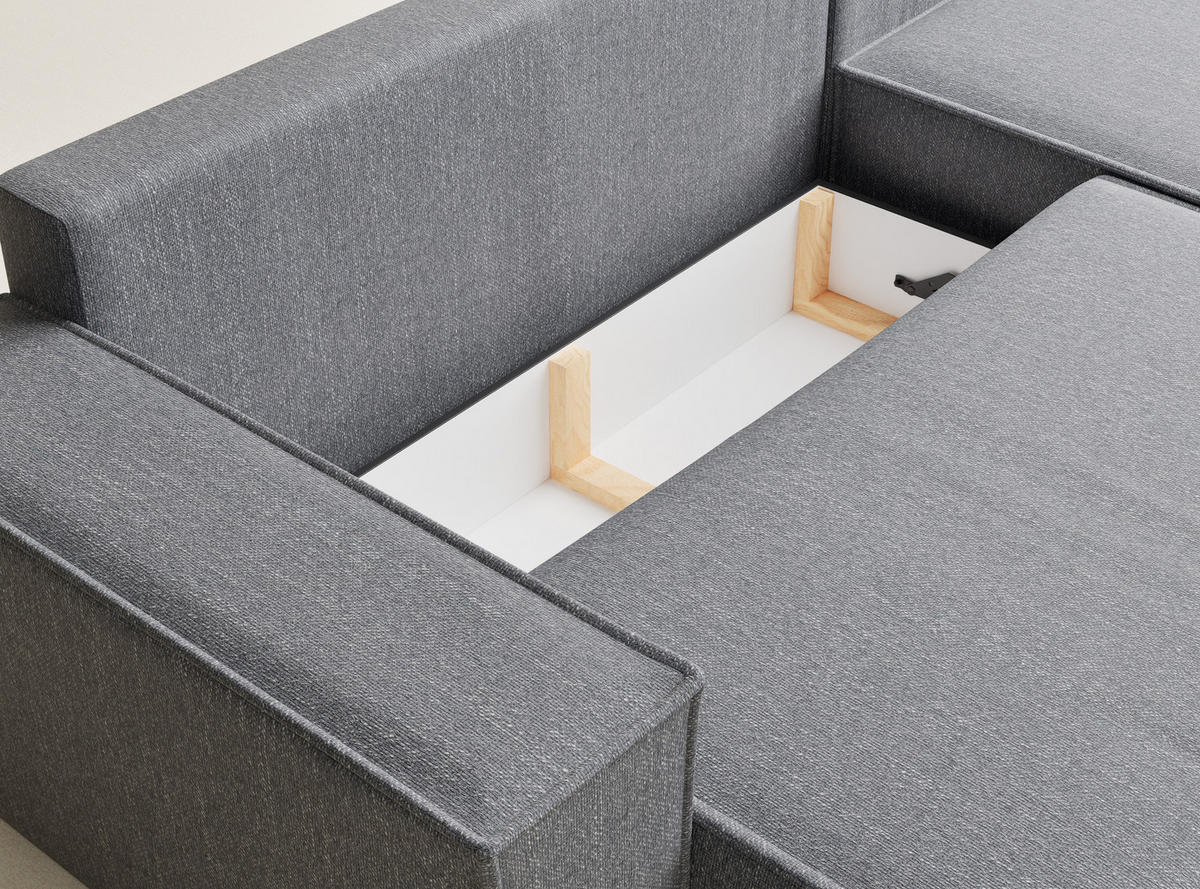 ECKSOFA MIT SCHLAFFUNKTION Maze Grau Webstoff - Schwarz/Grau, Holz/Holzwerkstoff (294/185cm) - Maison de Reve