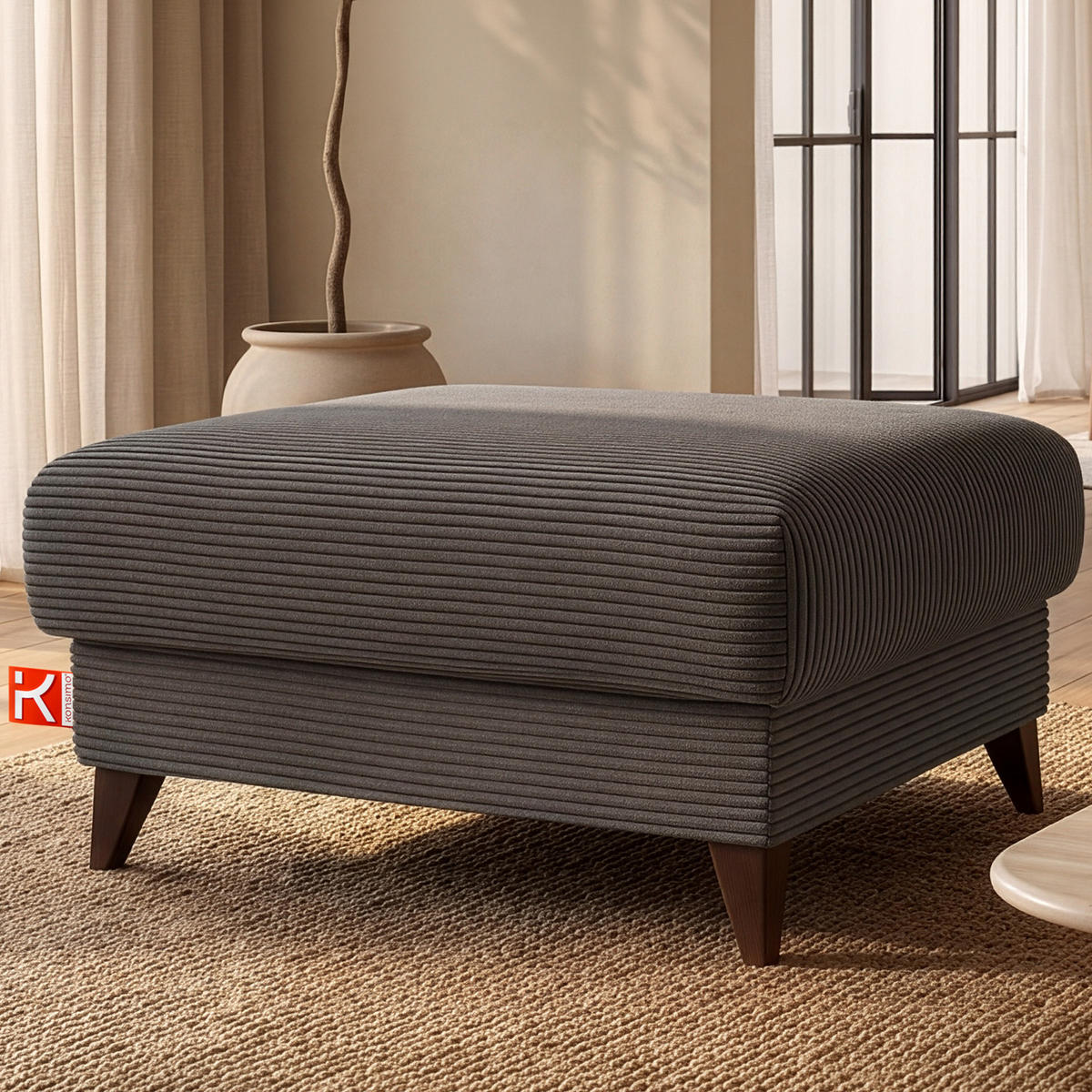 HOCKER GUSTAVO II, Graubeige - Greige/Beige, Holz/Holzwerkstoff (92/49/92cm) - KONSIMO®