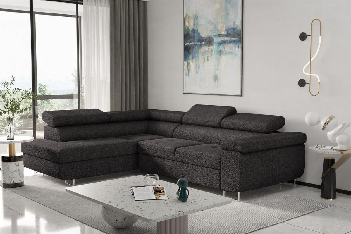 ECKSOFA Jade Mit Schlaffunktion - Schwarz, Holzwerkstoff/Textil (202/275cm) - Fun Möbel