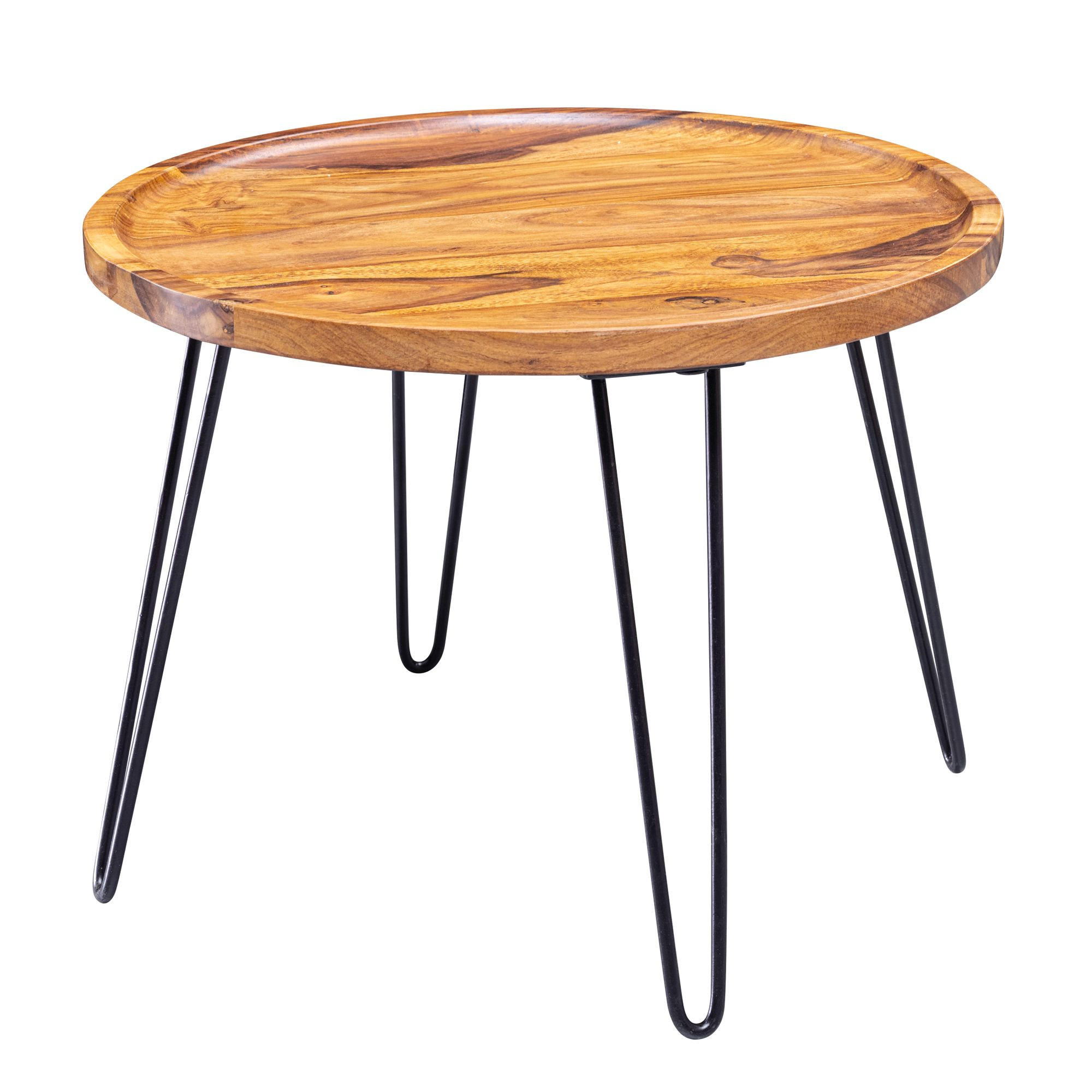COUCHTISCH aus Sheeshamholz mit Haarnadelbeinen, modernem Design und großer Ablagefläche - Schwarz/Braun, Holz/Metall (60/60/45cm) - KADIMA DESIGN