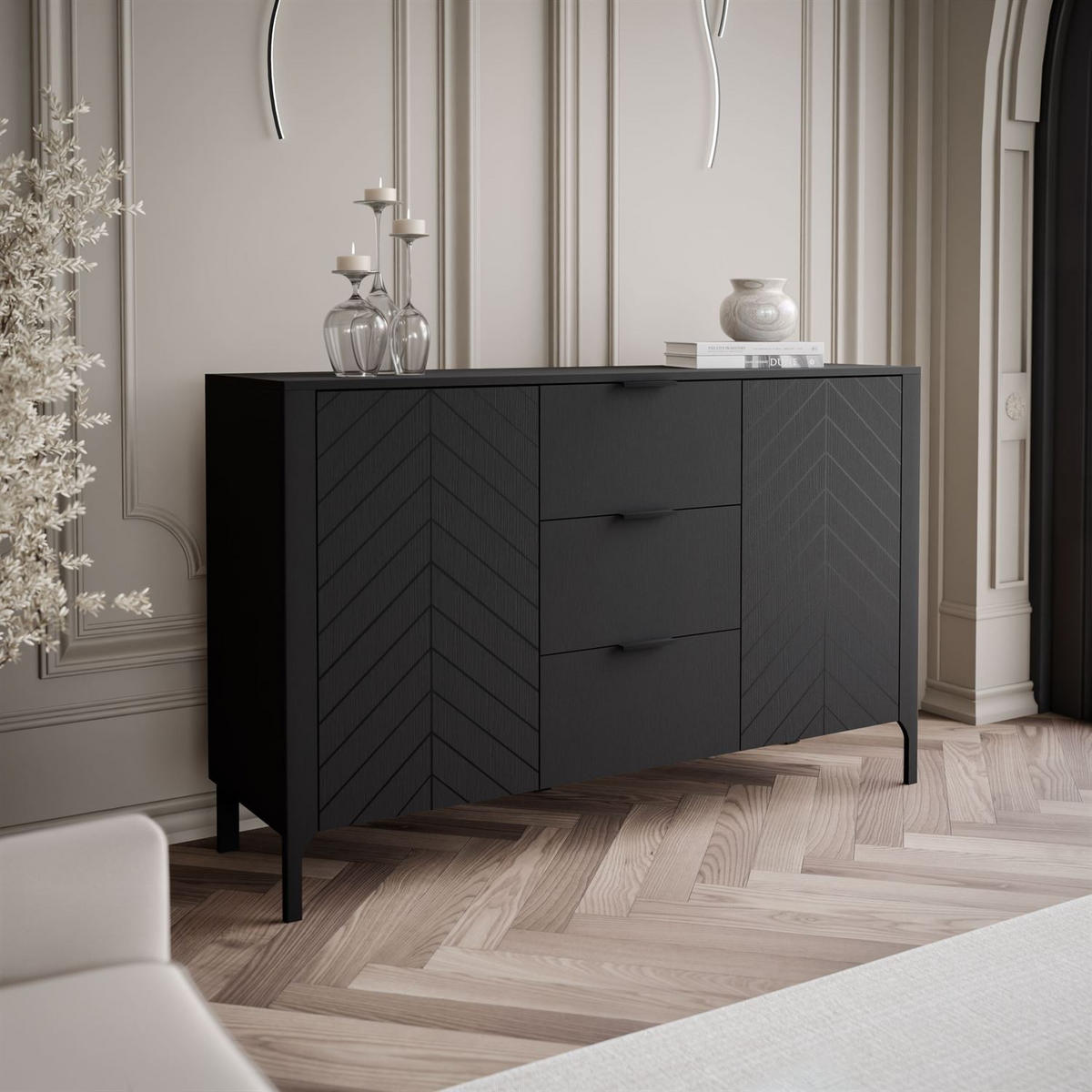 SIDEBOARD mit Schubladen LUMI, Schwarz - Schwarz, Holzwerkstoff (153/95/40cm) - Lookway