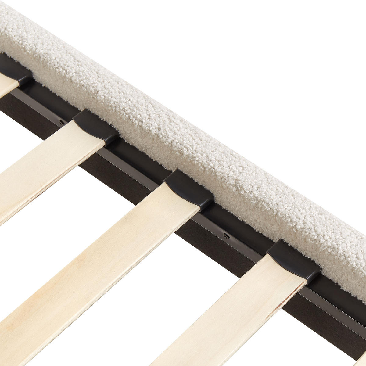 KÁRPITOZOTT ÁGY Bézs-Sötét fa színű 90-200 cm Roanne - bézs/sötétbarna, textil (90/200cm) - Beliani
