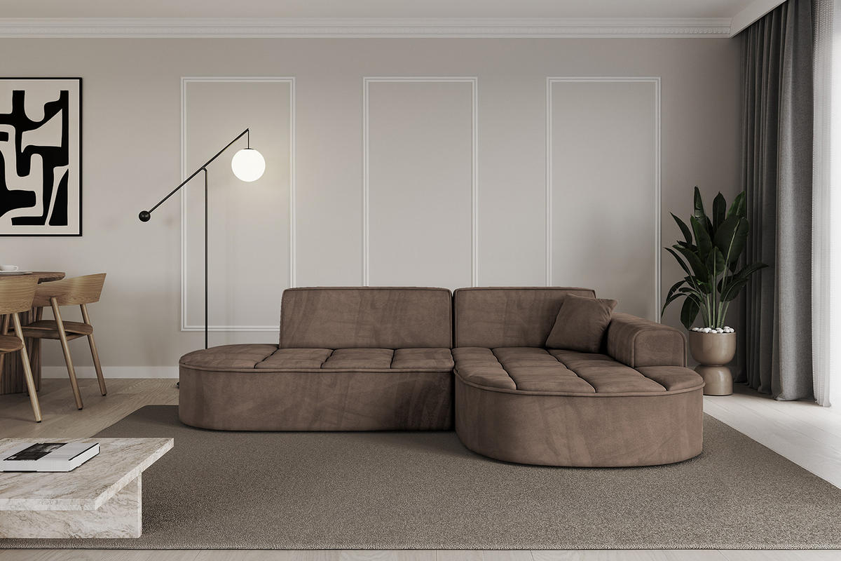 ECKSOFA Ottomane Rechts TARO-L1 - 243x171x79,5 cm Braun - Braun, Holzwerkstoff/Textil (243/171cm) - ALTDECOR