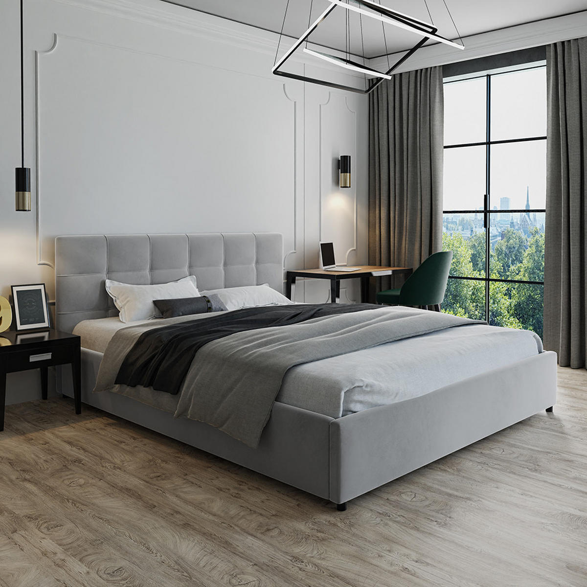 POLSTERBETT 140×200 mit Bettkasten und Lattenrost Mira HLR-22 Grau Velours - Grau, Holz (140/200cm) - Jana