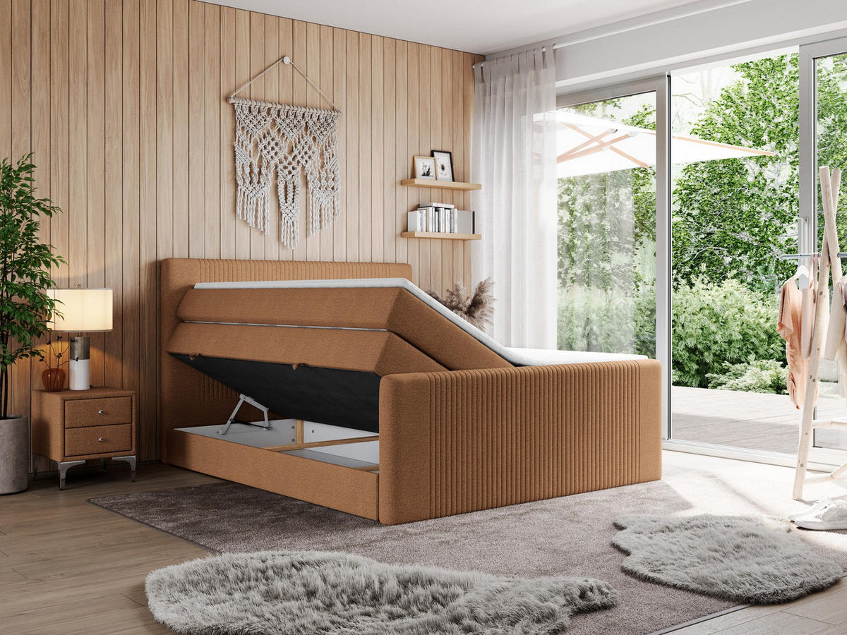 BOXSPRINGBETT KING DOREN 180/200 Orange Struktur - H3 - Orange, Holz/Textil (180/200cm) - MKS