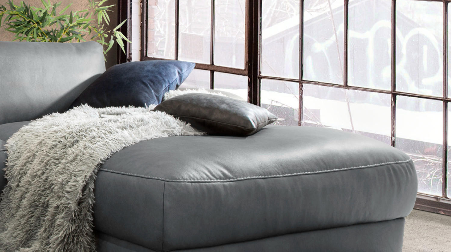 ECKSOFA MOTORISCH. RELAXFUNKTION LOLA Grau Leder - Schwarz/Grau, Leder (233/178cm) - KAWOLA