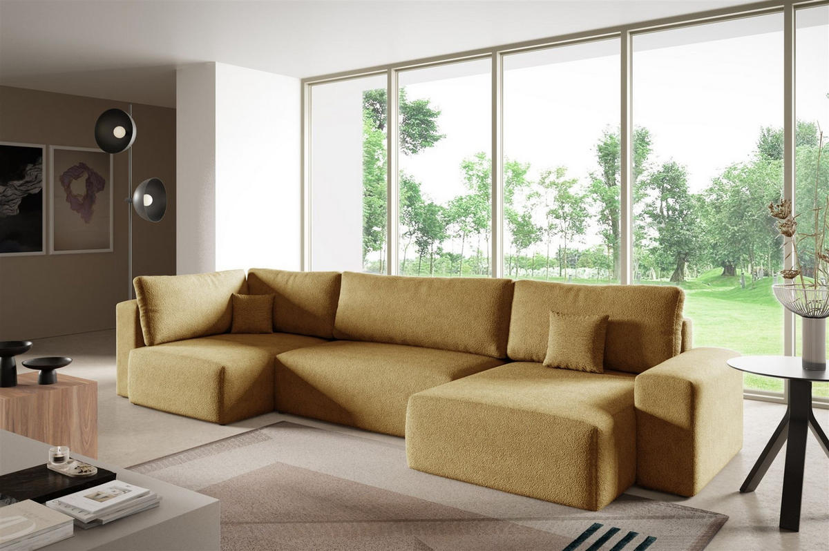 WOHNLANDSCHAFT Arona Xl - Gelb, Holzwerkstoff/Textil (397/70/148cm) - Fun Möbel