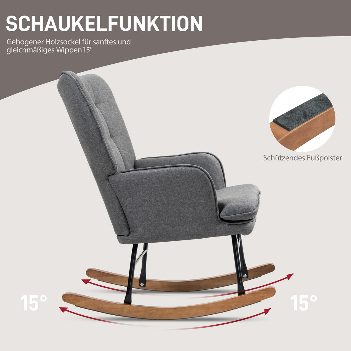 SCHAUKELSTUHL Dunkelgrau mit Hocker, Leinenoptik - Dunkelgrau, Textil (89/90/64cm) - Oxeza