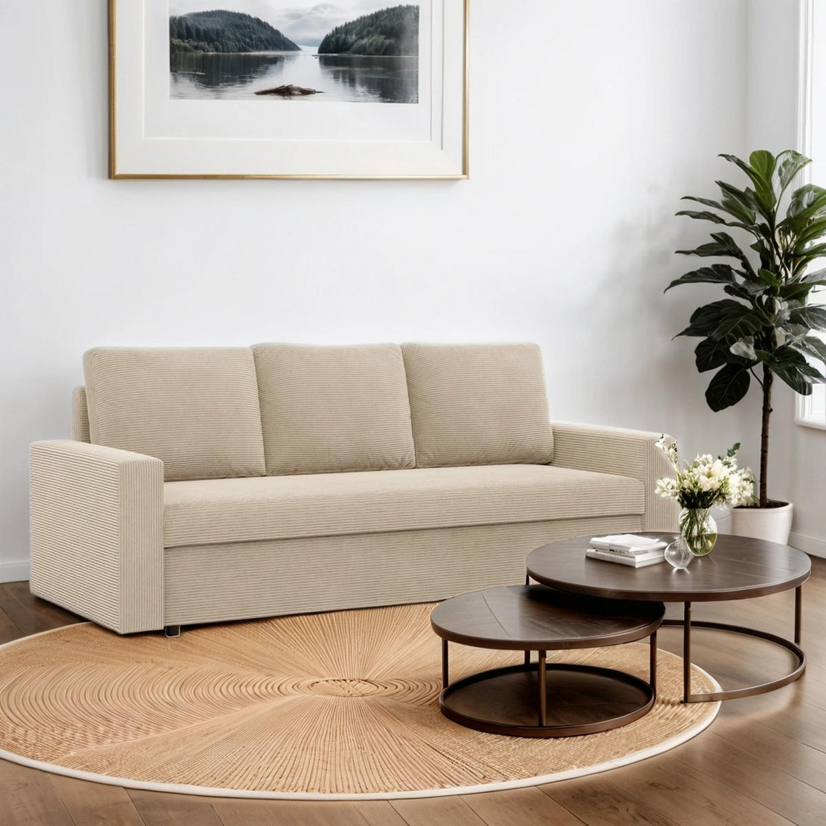 SOFA Neo mit gerader Armlehnen beige - Beige, Textil (220/92/92cm) - SIMKAM Furniture