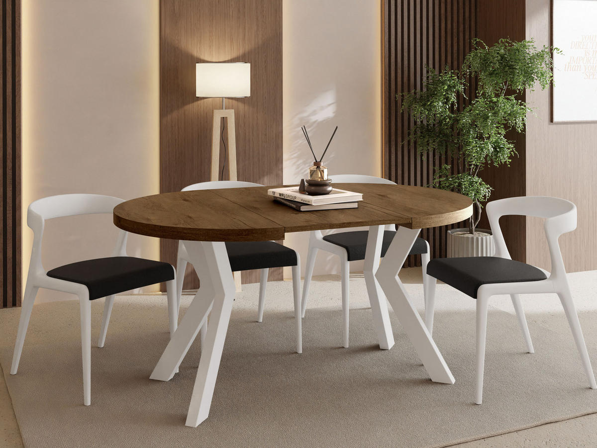 ESSTISCH Savio Weiß rund ausziehbar verlängerbar, Eiche Braun Rustikal 80-130/80/77 cm - Alteiche/Weiß, Holz/Holzwerkstoff (80/80/77cm) - WFL GROUP