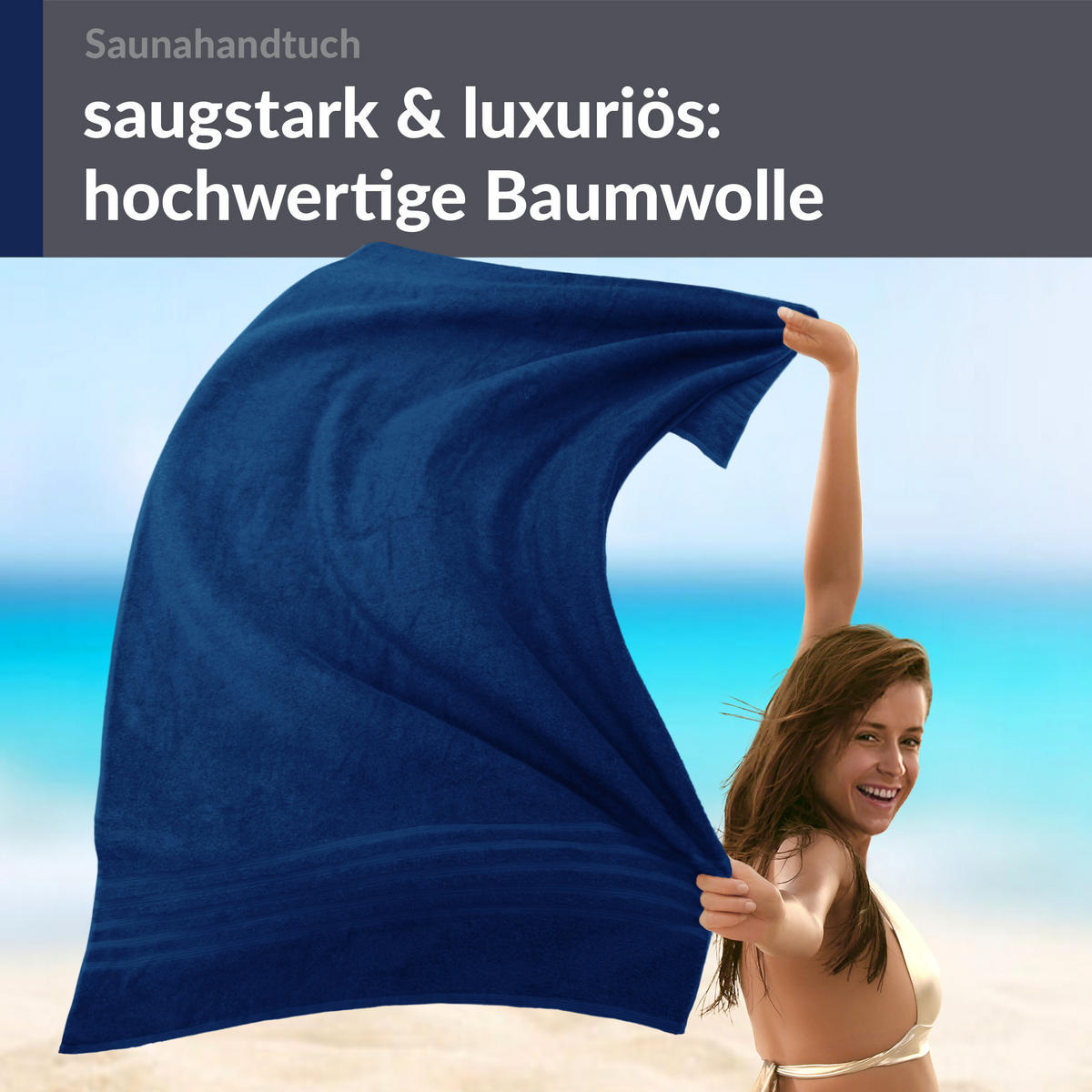 BADETUCH London Marine Blau 100x200 cm - Dunkelblau, Textil (100/200cm) - Lashuma