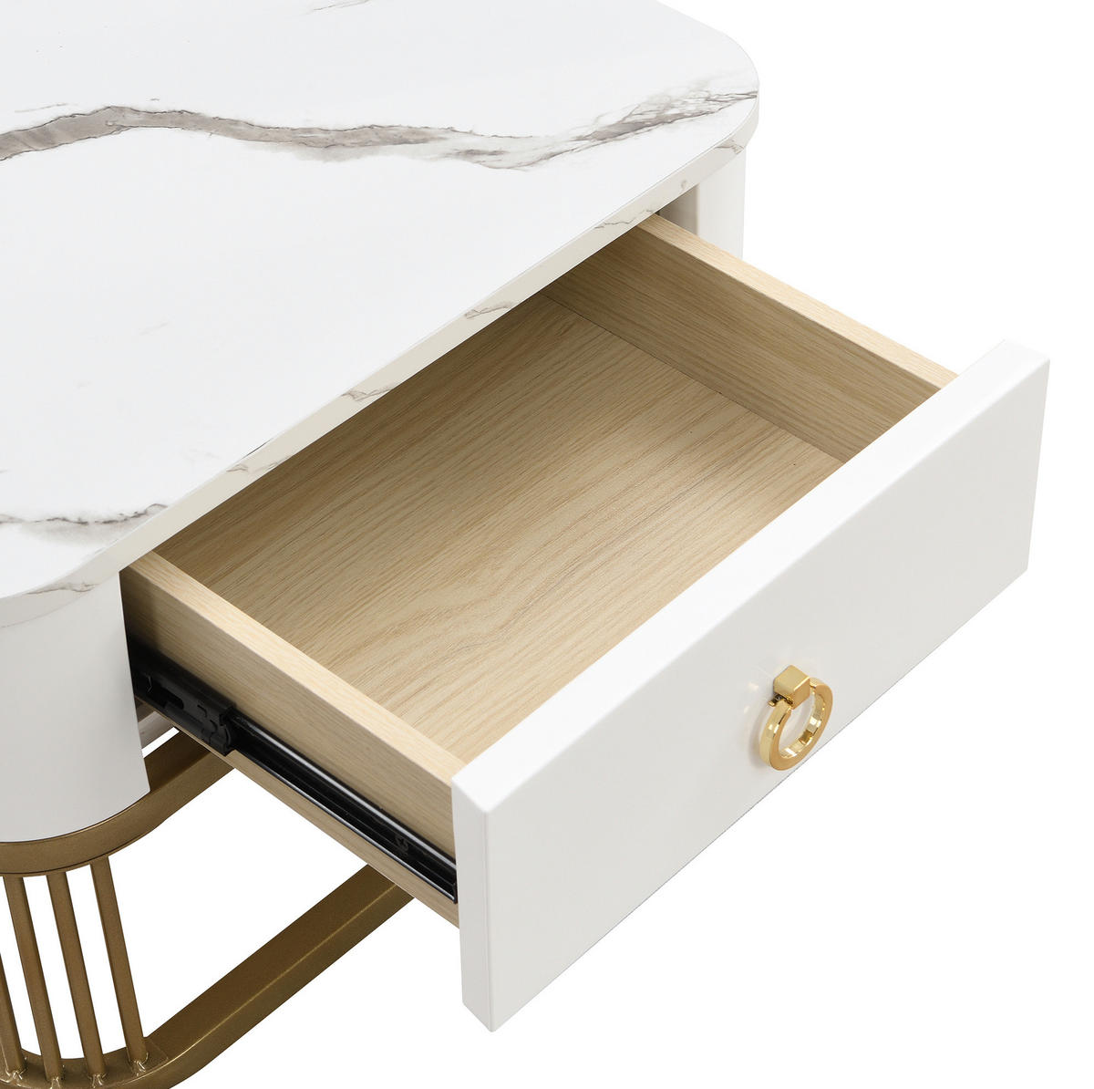 COUCHTISCH-SET 60/60/45 + 50/50/34 cm in Marmoroptik mit Schublade - Weiß, Holzwerkstoff (60/60/45cm) - Flora Grace