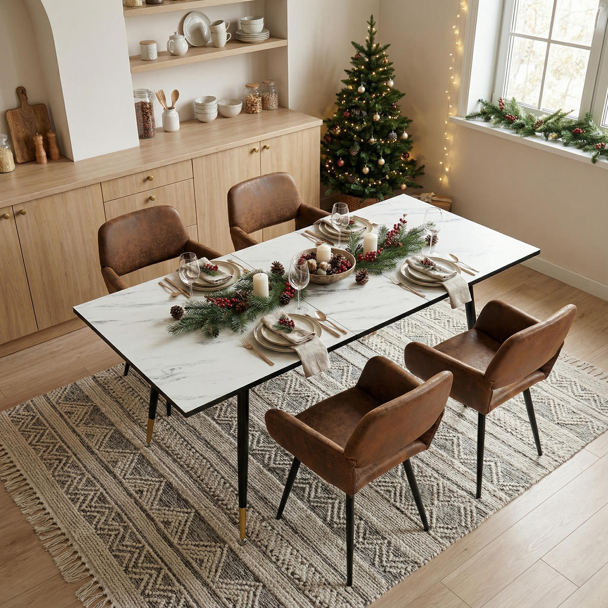 ESSTISCH SET mit ausziehbarem Tisch und 4 bequemen Stühlen - Braun, Holzwerkstoff/Metall (80/75/160cm) - Urban Meuble