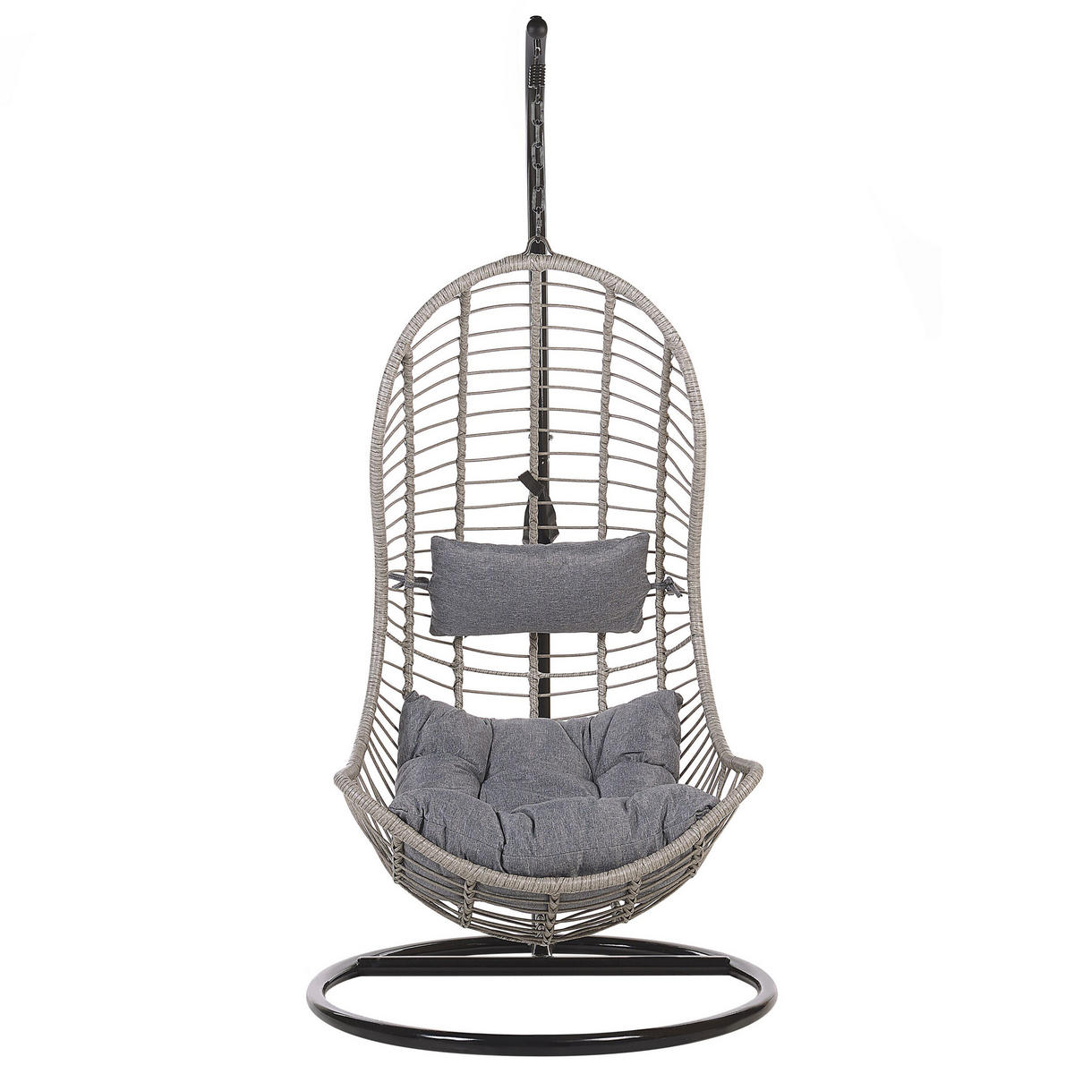HÄNGESESSEL mit Gestell PE Rattan grau 97 cm Pineto - Grau, Kunststoff (80/199/97cm) - Beliani