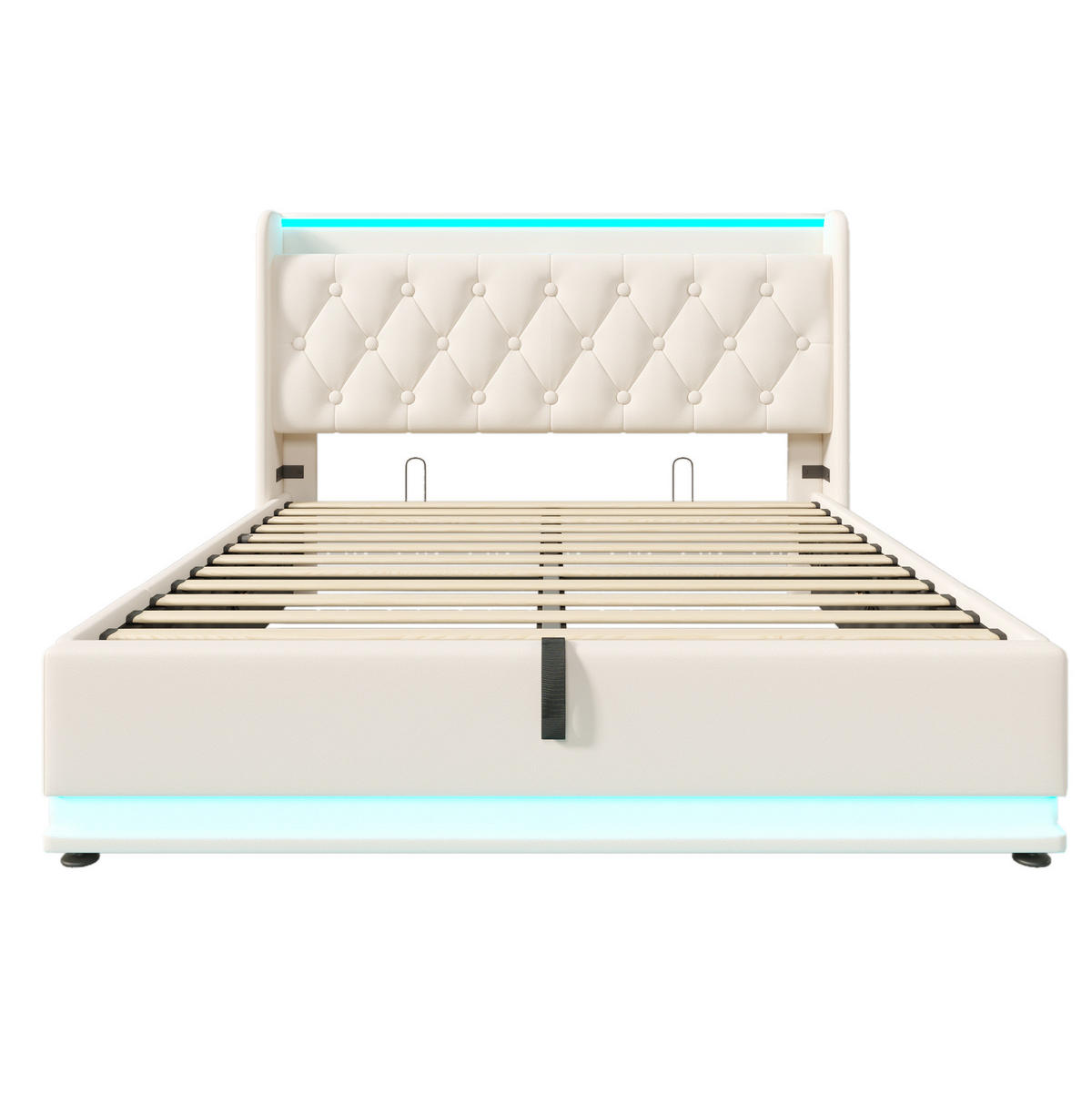 POLSTERBETT aus PU 140x200 cm Weiß mit LED-Beleuchtung, USB-C und Bettkasten - Weiß, Leder (140/200cm) - IVMEU