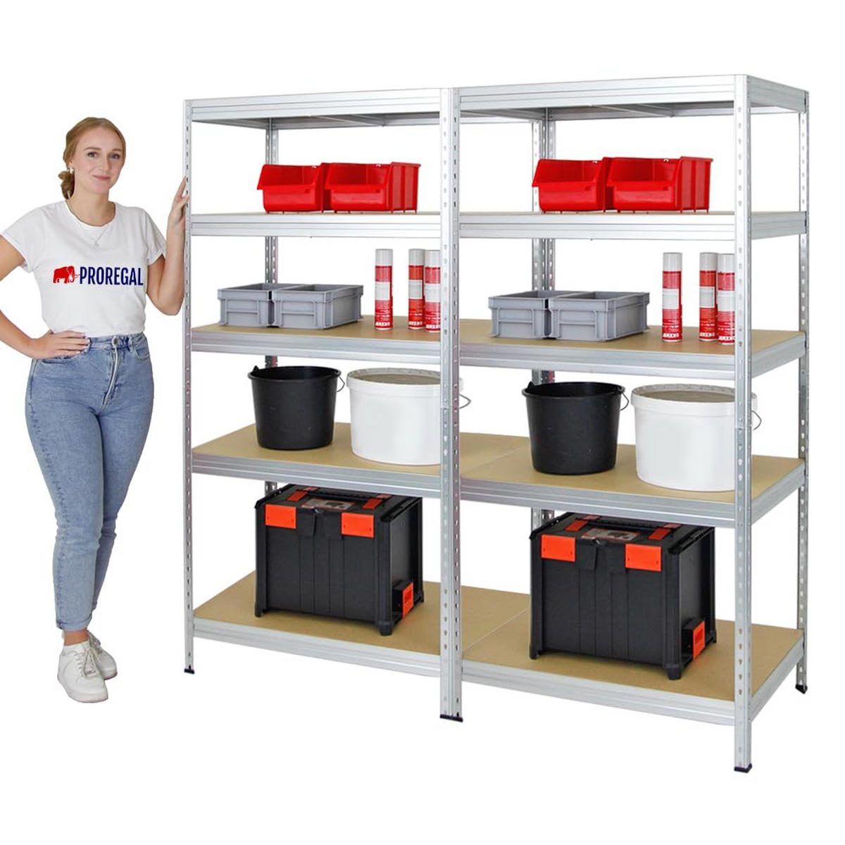 SCHWERLASTREGAL Rivet 2er-Set mit 2x 180x90x60 cm Fachlast 250 kg Verzinkt - Silberfarben, Metall (180/180/60cm) - PROREGAL