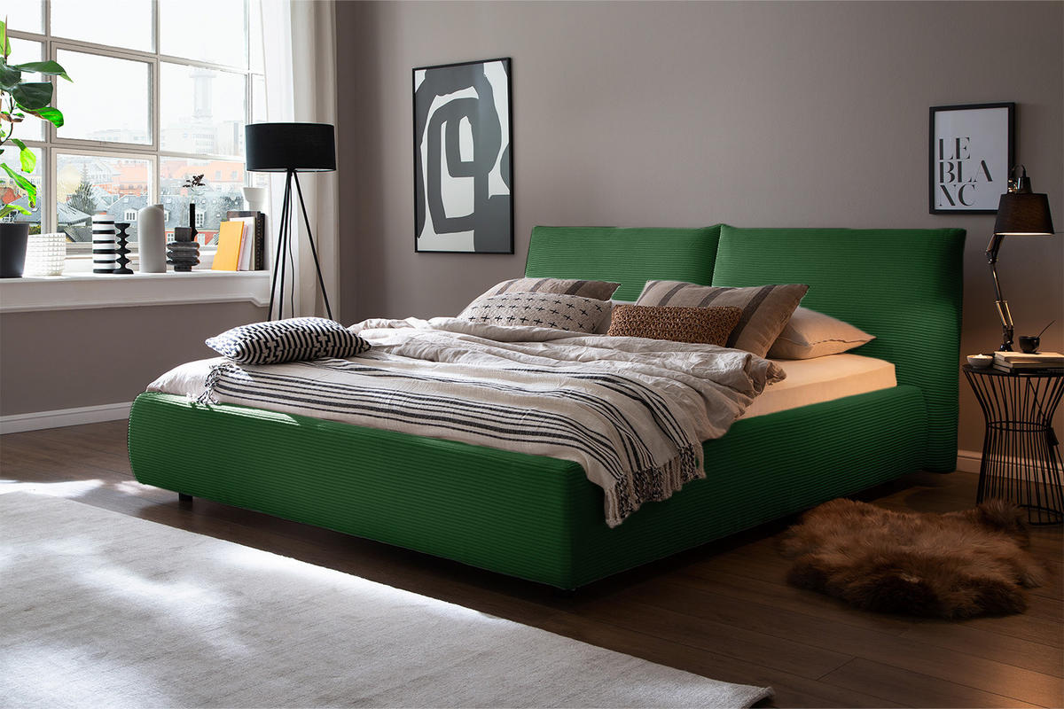 POLSTERBETT HENRY Smaragdgrün Cord - Smaragdgrün/Schwarz, Textil (200/200cm) - KAWOLA