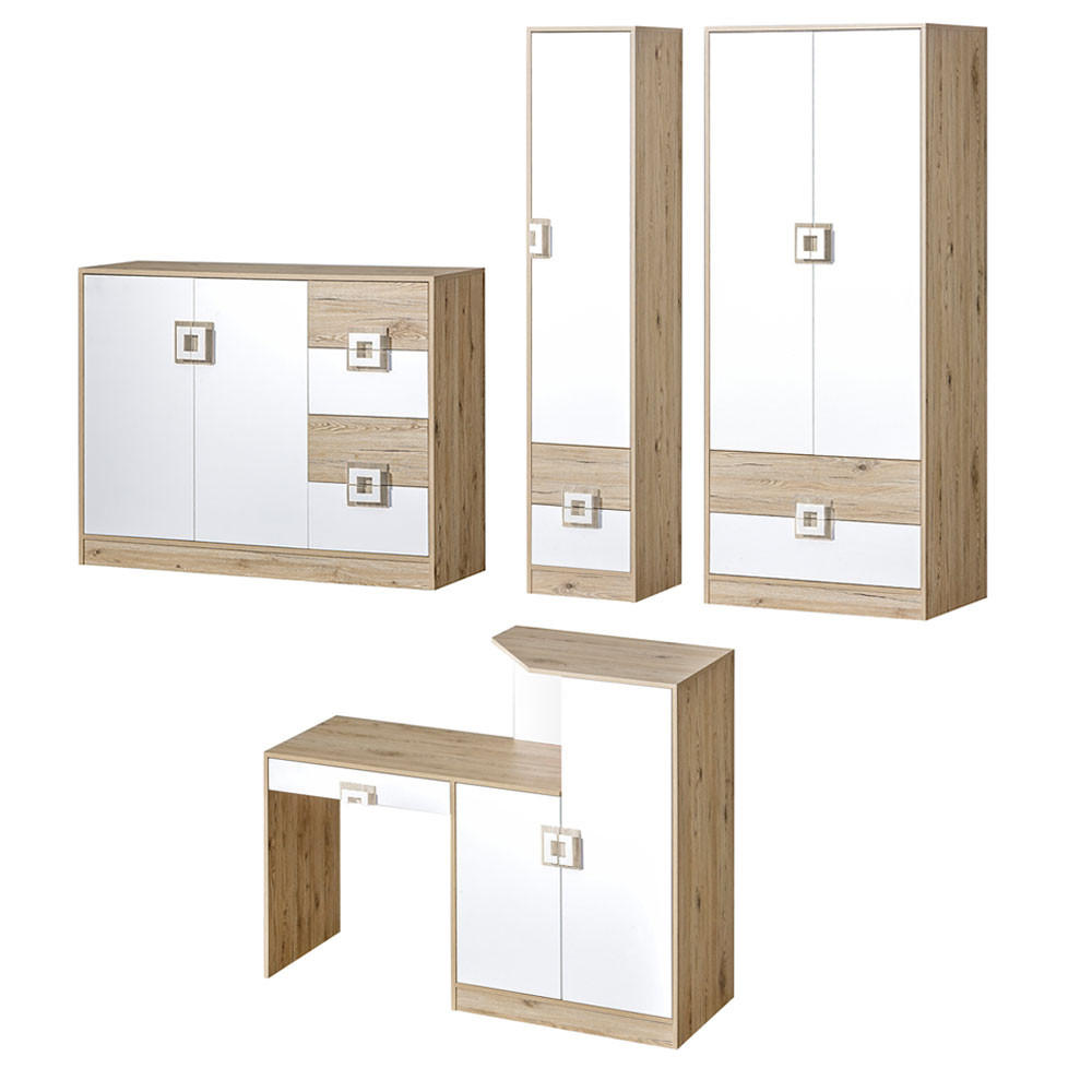 JUGENDZIMMER-SET Nico 4-teilig Eiche hell / Weiß-Farbapplikation Eiche hell 390 / 50 / 190 cm - Hellbraun/Eichefarben, Holz/Holzwerkstoff (390/190/50cm) - Feldmann-Wohnen