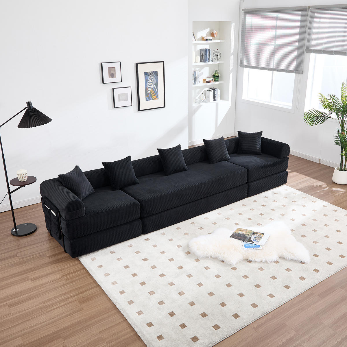 ECKSOFA Cord Schwarz mit Stauraum - Schwarz, Textil/Metall (270/180cm) - WISHDOR