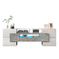 TV ormarić 145/30/51 cm bijelo-beton od iverice s LED rasvjetom i 6 vrata - bijela, drvni materijal (145/51/30cm) - OKWISH