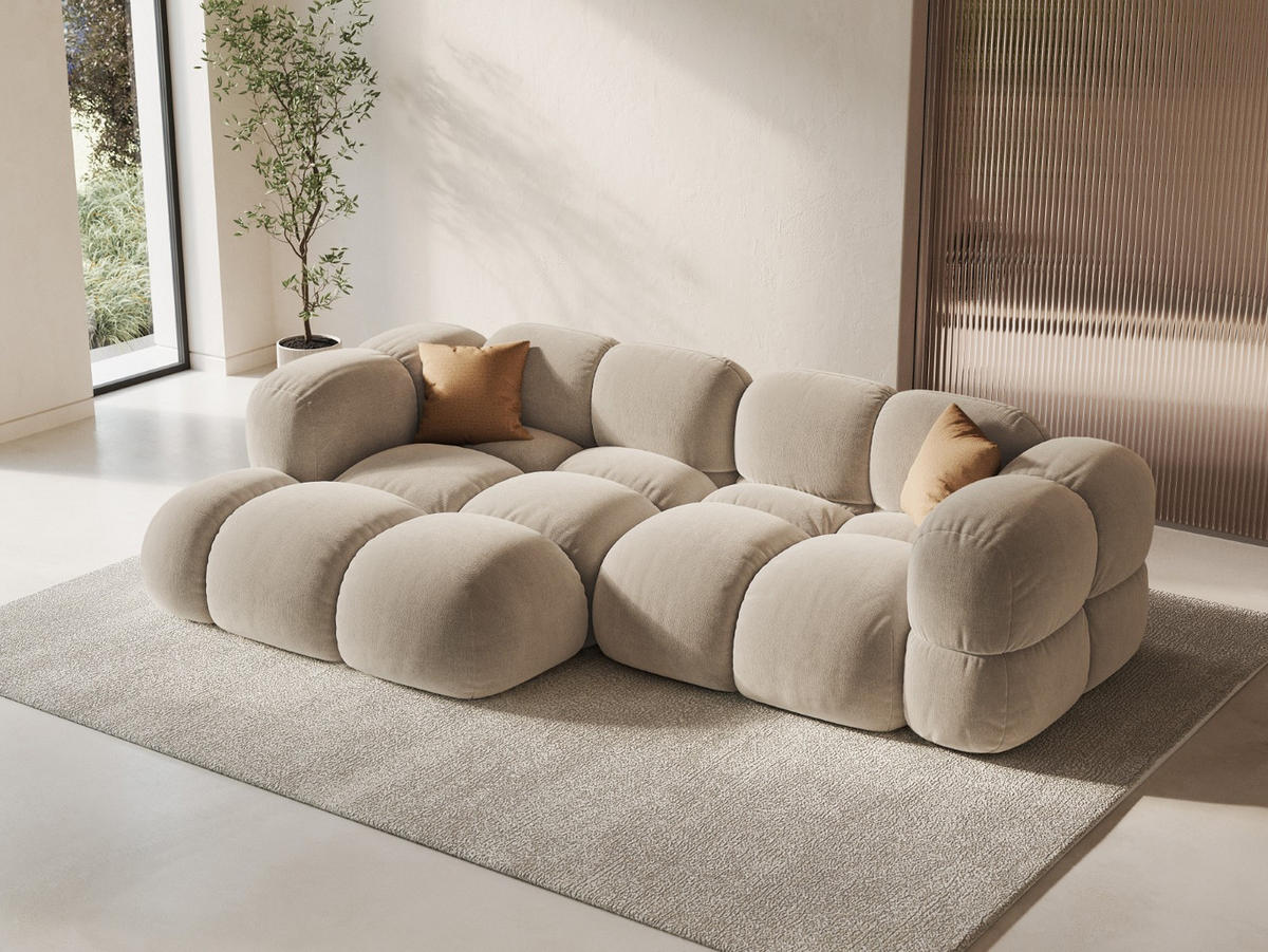 ECKSOFA links Loretto aus Samt leichtes beige 3 Sitzplätze - Creme, Textil (147/250cm) - Cosmopolitan Design