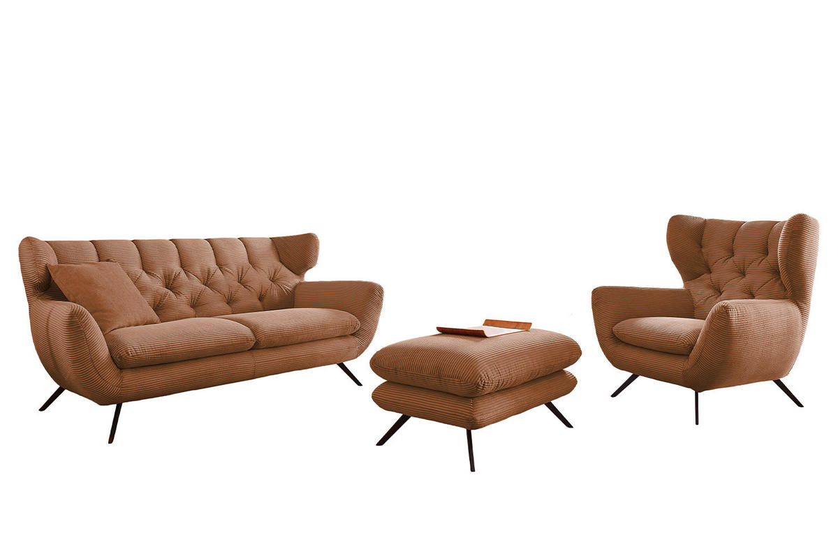 SITZGRUPPE CHARME Braun Cord - Dunkelbraun/Schwarz, Textil/Metall (225/94/95cm) - KAWOLA